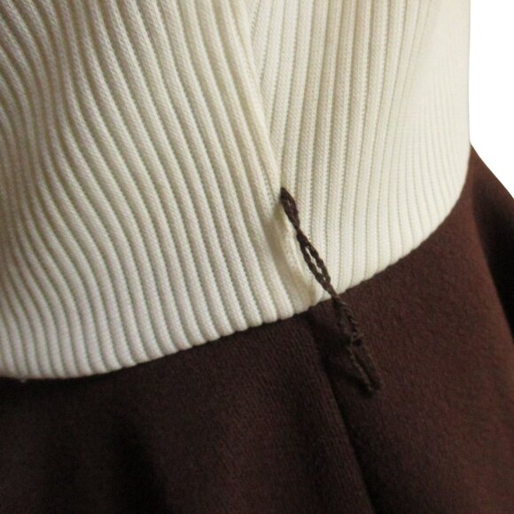 Vintage Women's Dress 8 1970's 2 Tone Stretch Knit Polyester Handmade Brown Mod - Picture 6 of 7